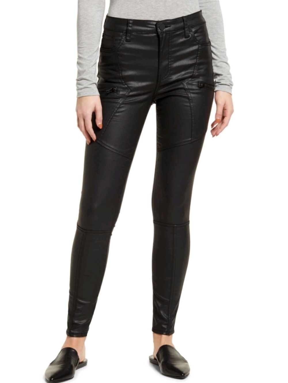Kut from the Kloth Womens Black Faux Leather Mia High Rise Fab Ab Skinny Pants 8